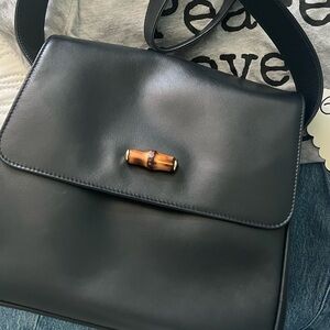 Gucci bamboo satchel bag in navy